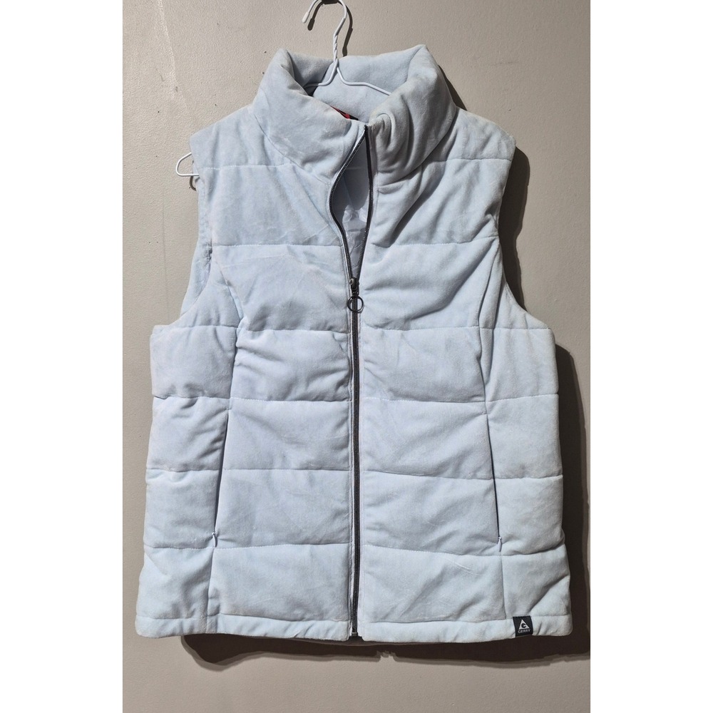 Gerry Womens Puffer Vest Light Blue Velvet Quilted Full Zip QG9302 Size L
